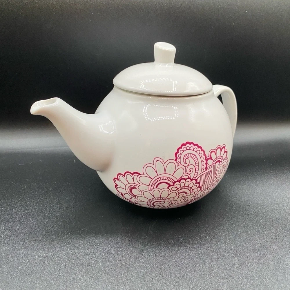 David’s Tea Round Tea Pot with Red Mandala